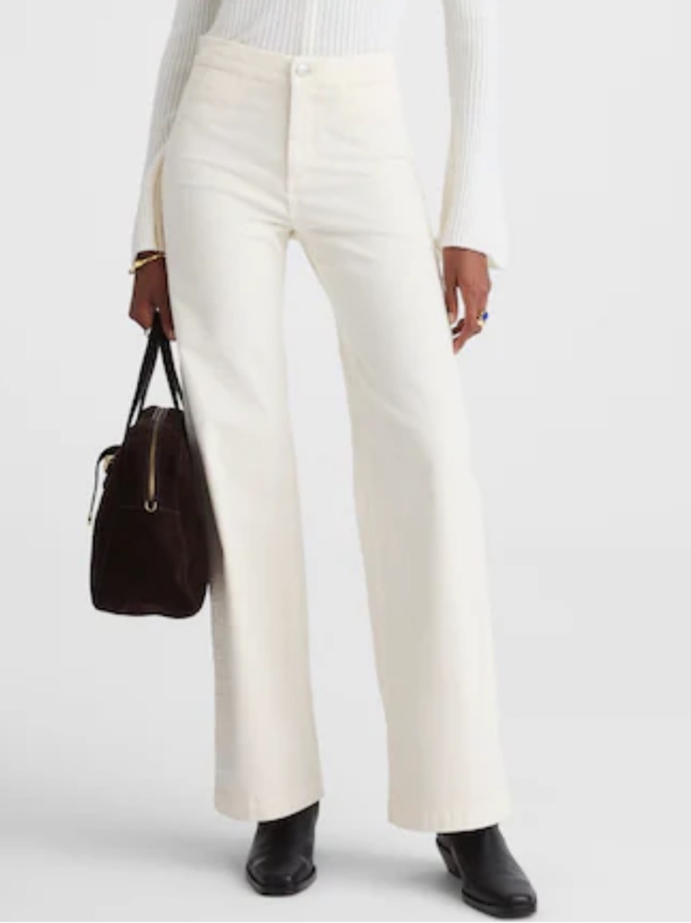 Madewell Women’s The Tall Wide-Leg Pant Corduroy Vintage Ivory Cream Size 27T